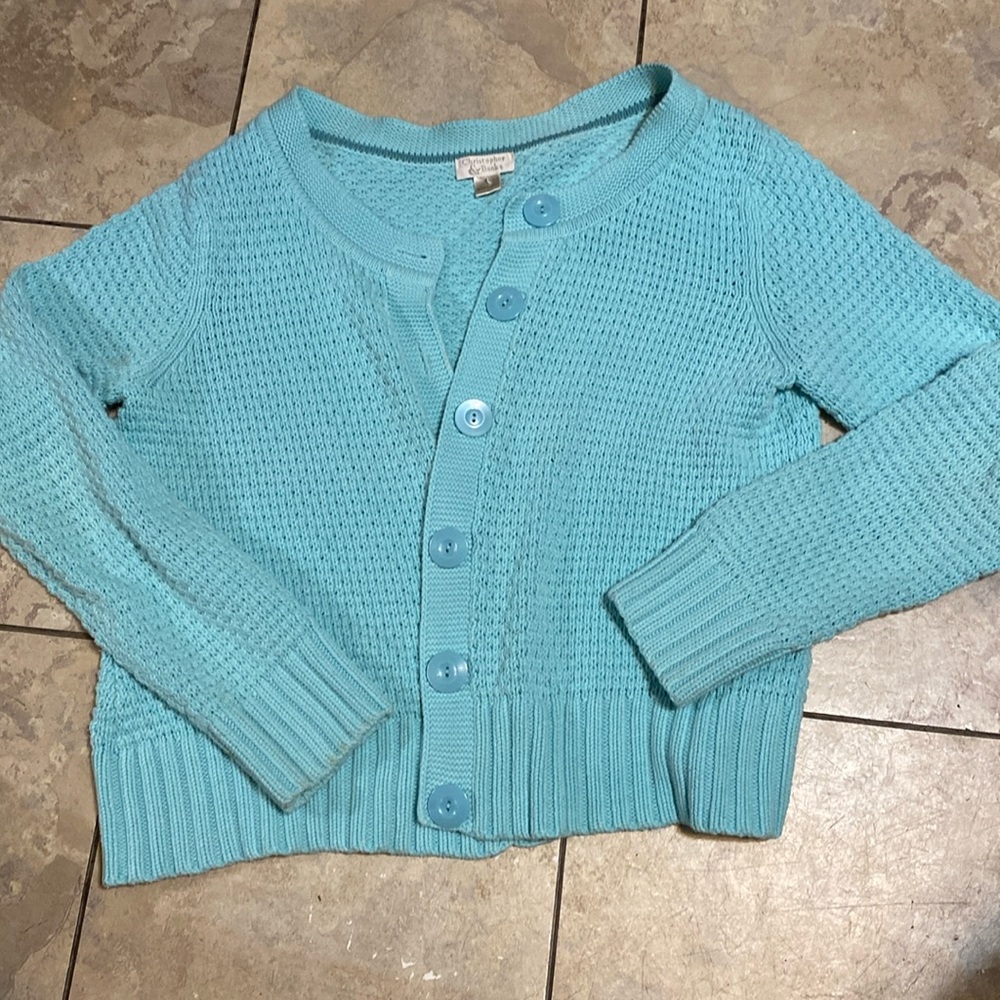 Christopher & Banks women’s cardigan, soft muted tourquoise, button down front,
